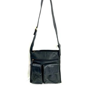 Fossil Vintage Black Pebbled Leather Medium Shoulder Bag Purse Brass zb8175